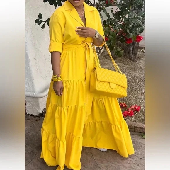 Yellow tiered Maxi Dress size M - Picture 3 of 12